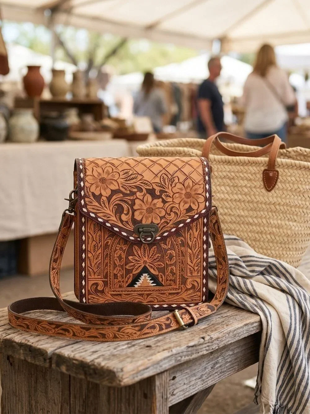 American Darling Hand tooled Floral Crossbody